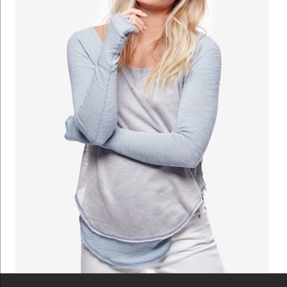Free People Gray/Blue Friday Feelin Tunic LS Tee
